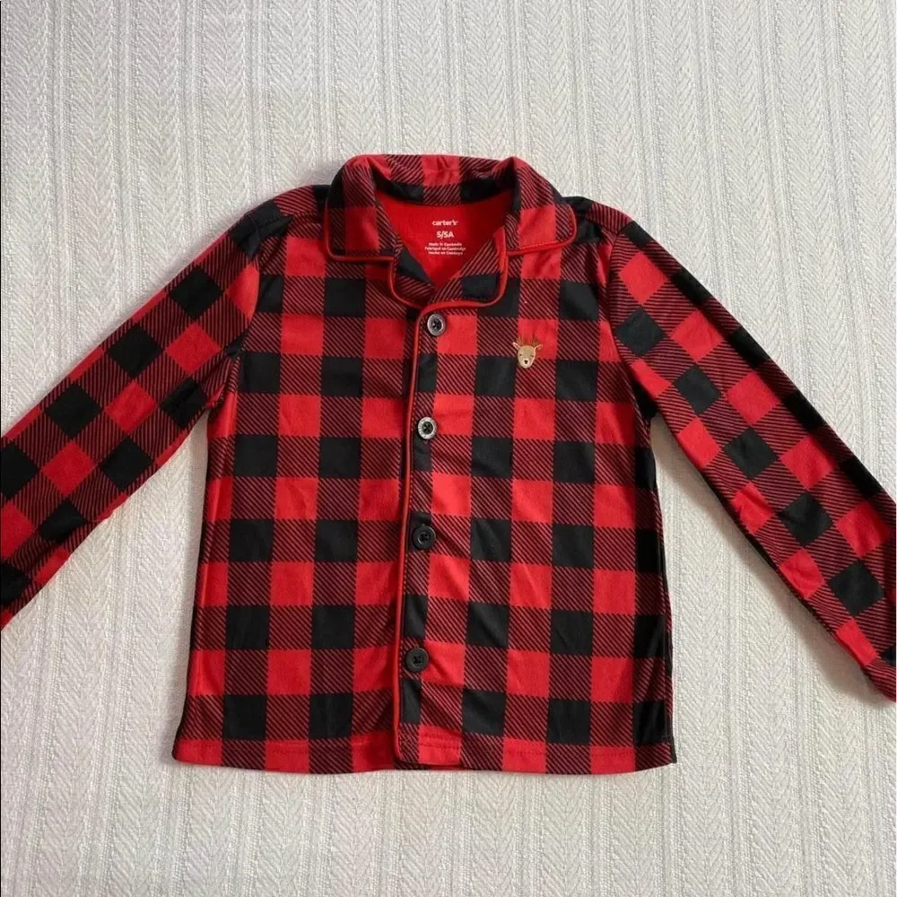 Carter’s Boys Plaid Pajama Set with embroidered deer on shirt